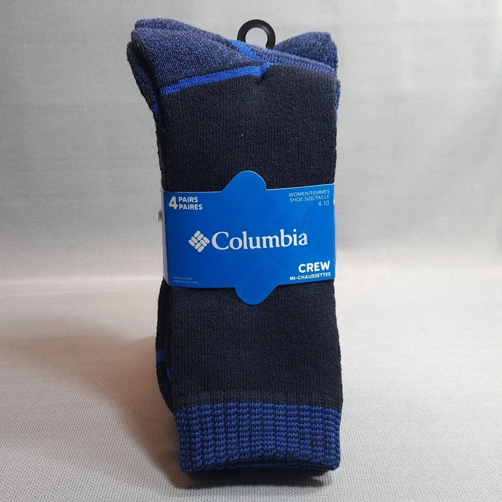 COLUMBIA 4‎ Pairs Women's Crew Socks Blue Reinforced Heel & Toe Shoe Size 4-10
